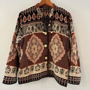 Retro Tapestry Jacket M Boho Southwest Earthy Hippie Artsy Eclectic Vtg Peasant
